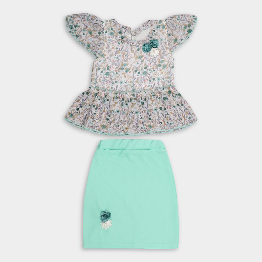 Girls' Top Skirt , हल्का हरा, large image number null