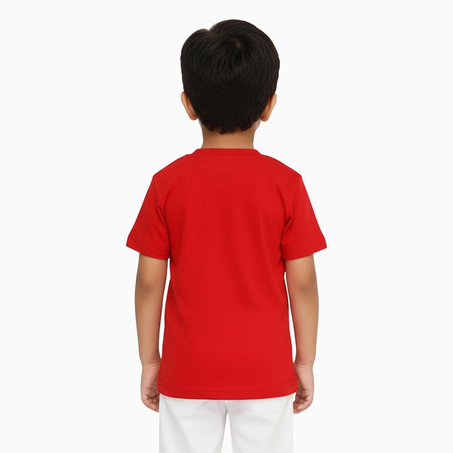 Boys Bright Cherry Red Crew Neck Casual T-Shirt, लाल, large image number null