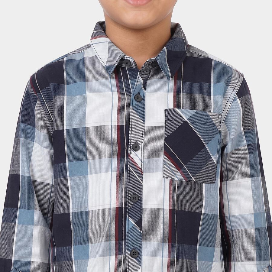 Boys Mid Blue Cotton Collar Shirt, Mid Blue, large