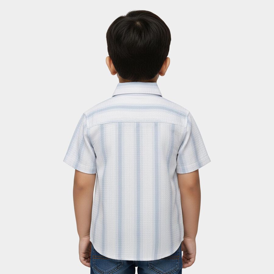 Boys' White Half Sleeve Spread Collar Casual Shirt, White, large