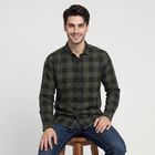 Men's Olive Green Cotton Long Sleeve Checked Shirt, Dark Green, small