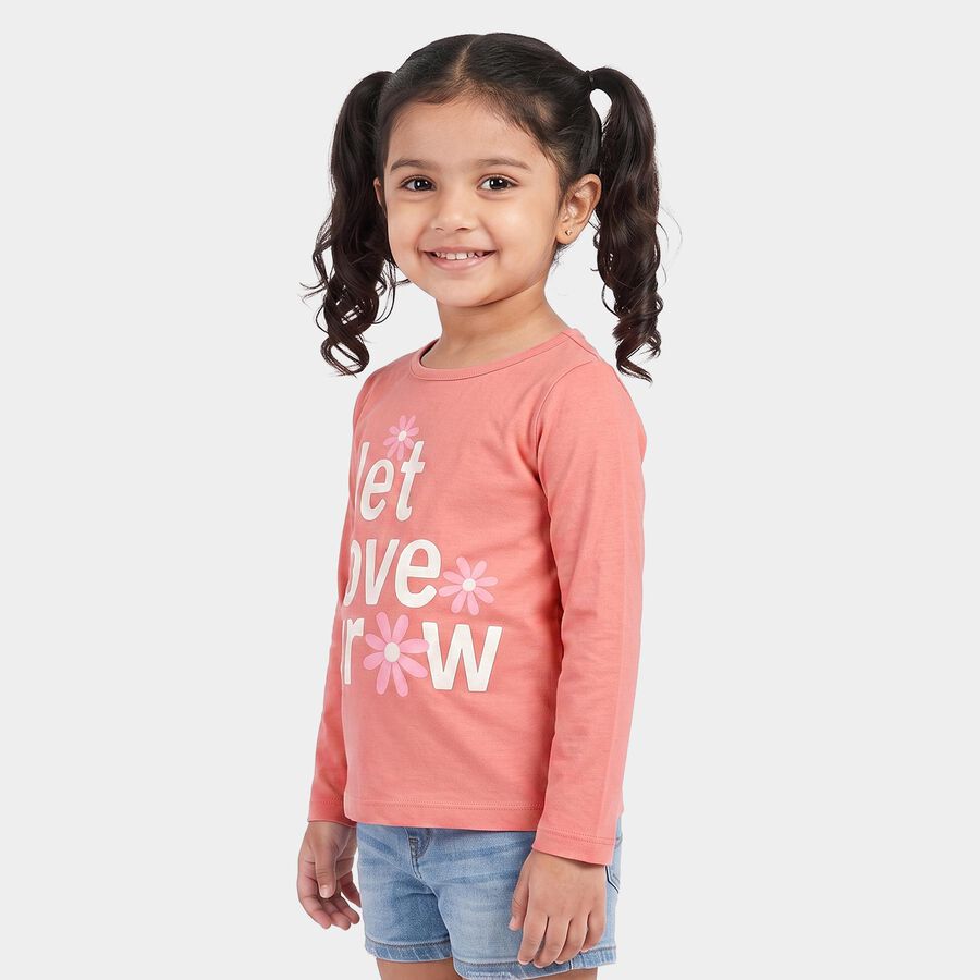 Girls Pink Round Neck Regular Top, हल्का गुलाबी, large