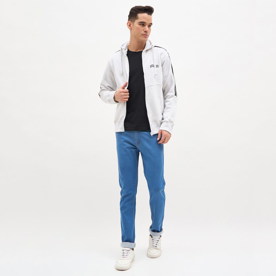 Men's Light Grey Hooded Casual Sweatshirt, मिश्रित हल्का ग्रे, large image number null