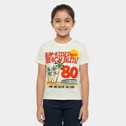 Girls White Cotton Casual T-Shirt, ऑफ व्हाइट, small