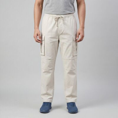 Men's Beige Slim Fit Casual Trousers