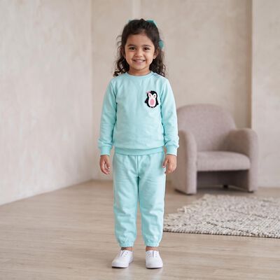 Girls Aqua Round Neck Lounge Hipster Set