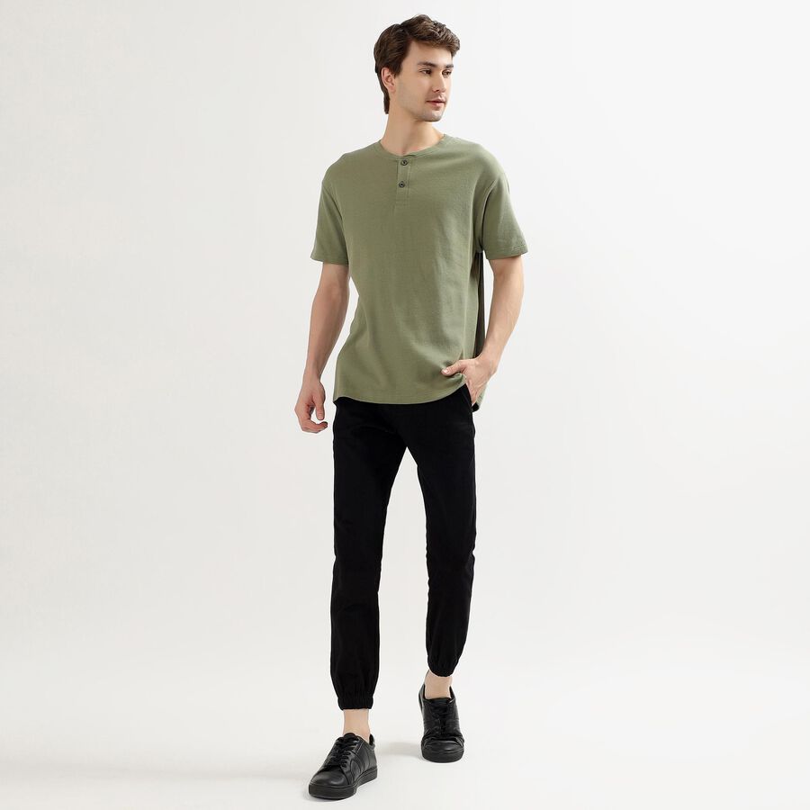 Men's Muted Olive Green Cotton Henley Neck Casual T-Shirt, Olive, large image number null