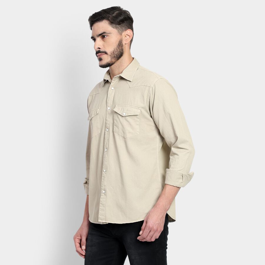 Men's 100% Cotton Casual Shirt, Beige, large image number null