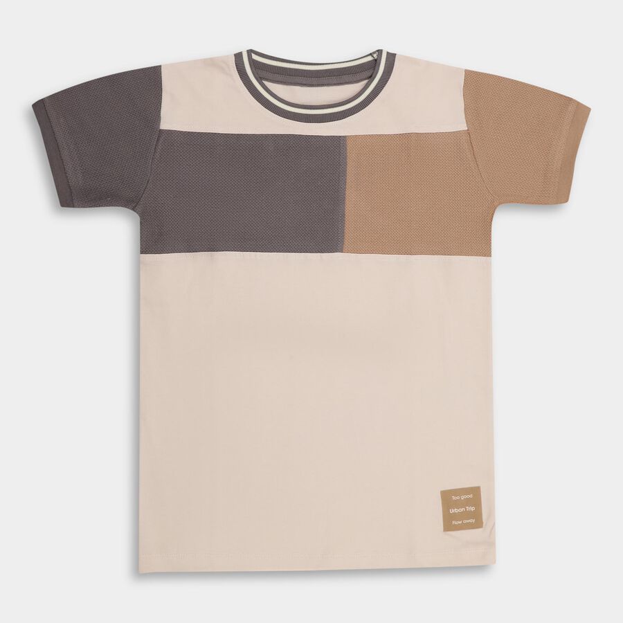 Boys' 100% Cotton Half Sleeves T-Shirt , भूरा, large image number null