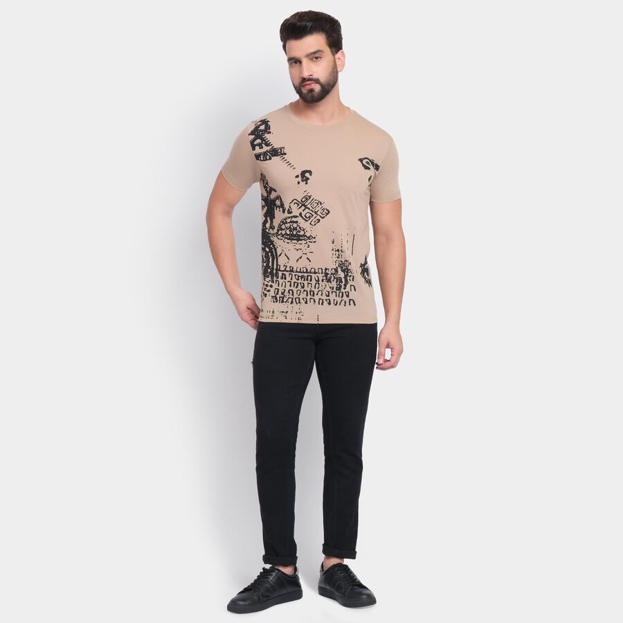 Men's Round Neck Half Sleeves T-Shirt, गहरा पीला, large