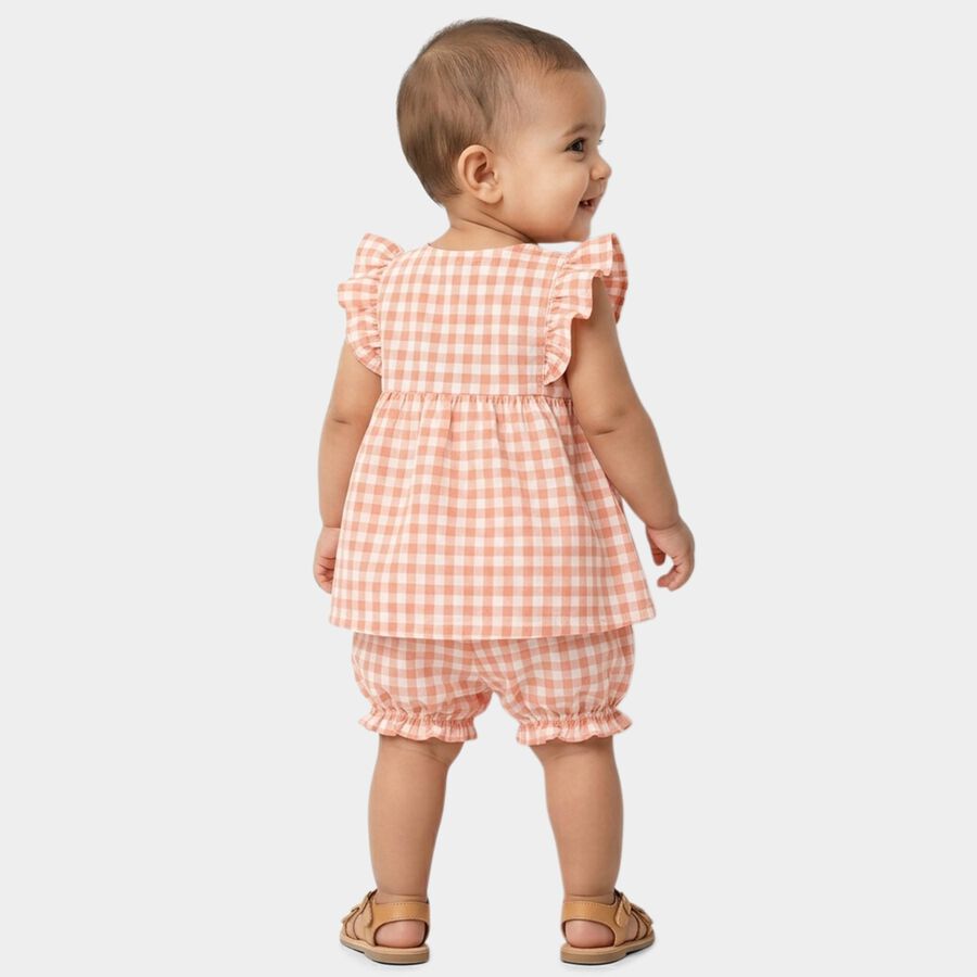 Infant Peach Cotton Ruffle Sleeve Top and Bloomers Set, Peach, large