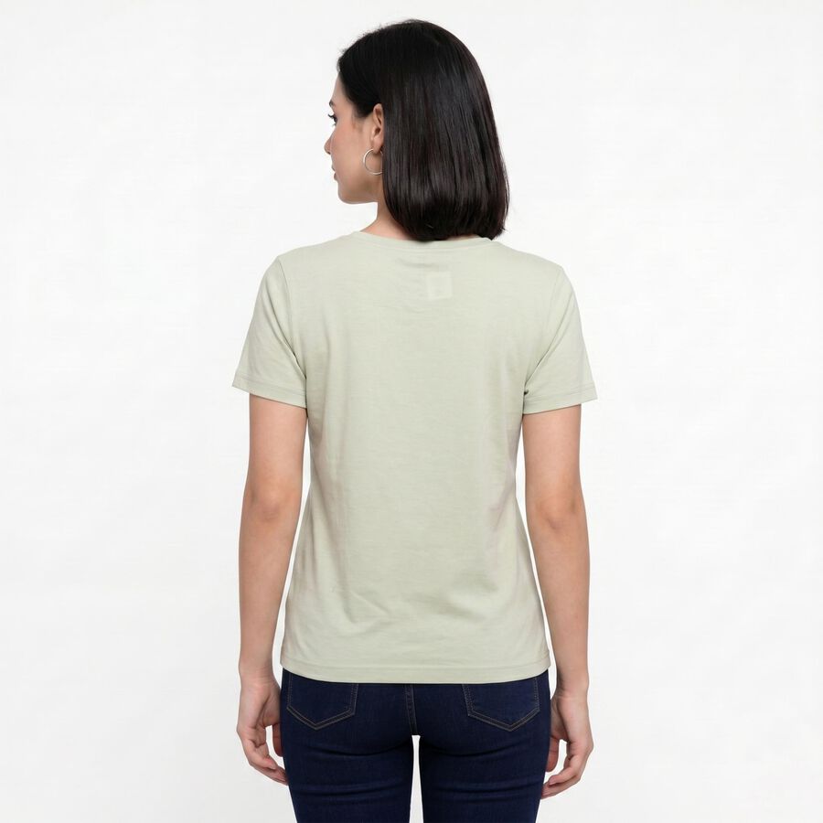 Women's Mint Green Round Neck Regular T-Shirt, Light Green, large