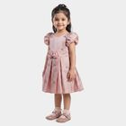 Girls Pink Fit and Flare Embellished Bow Party Wear Frock, Light Pink, small