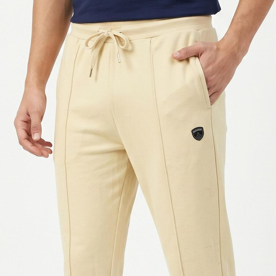 Men's Beige Slim Fit Solid Track Pants, Beige, large