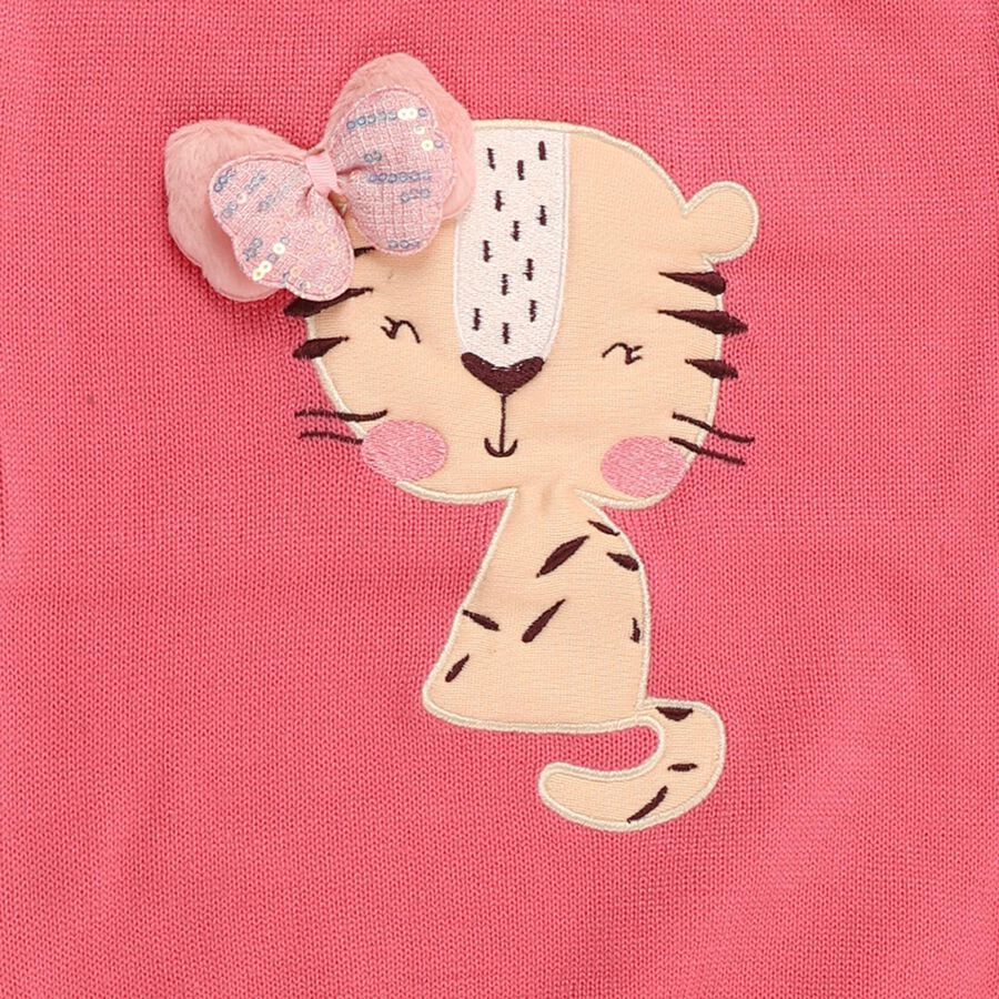 Girls Bright Pink Crew Neck Casual Pullover, Pink, large image number null