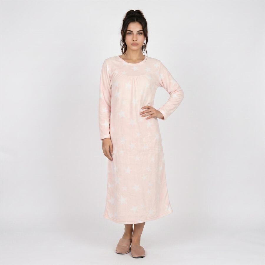 Women's Pink Round Neck Maxi Nighty, Light Pink, large
