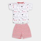 Infants' Red Cotton Crew Neck Printed Baba Suit, Red, small