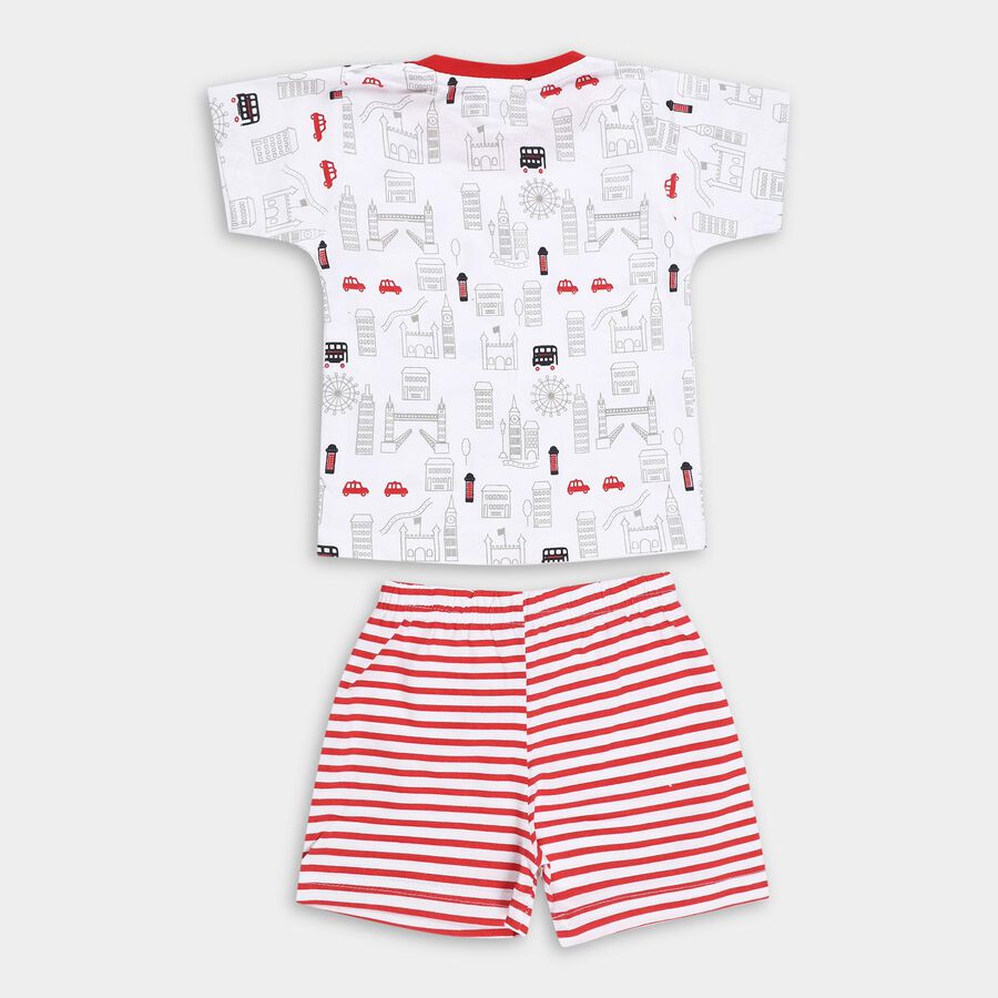Infants' Red Cotton Crew Neck Printed Baba Suit, Red, large
