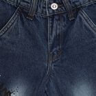 Boys' Dark Blue Regular Fit Graffiti Printed Cargo Jeans, मध्यम नीला, small
