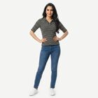 Women's Black Polo Neck Striped Polo T-Shirt, Black, small