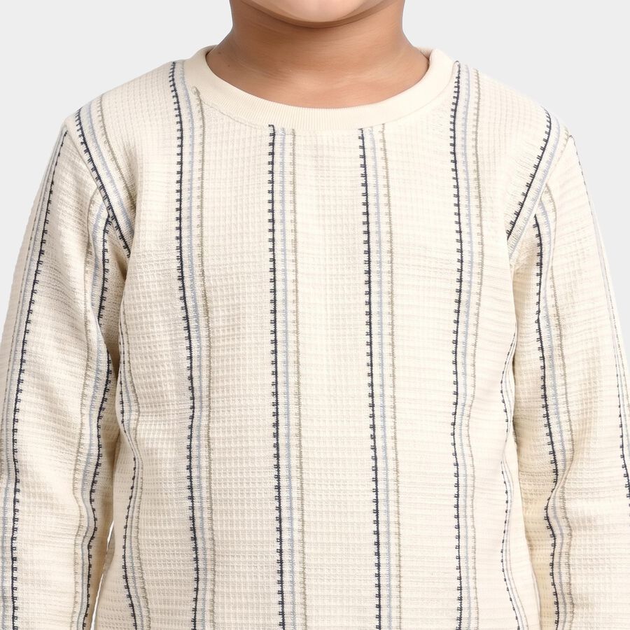 Boys Cream Round Neck Regular T-Shirt, ऑफ व्हाइट, large