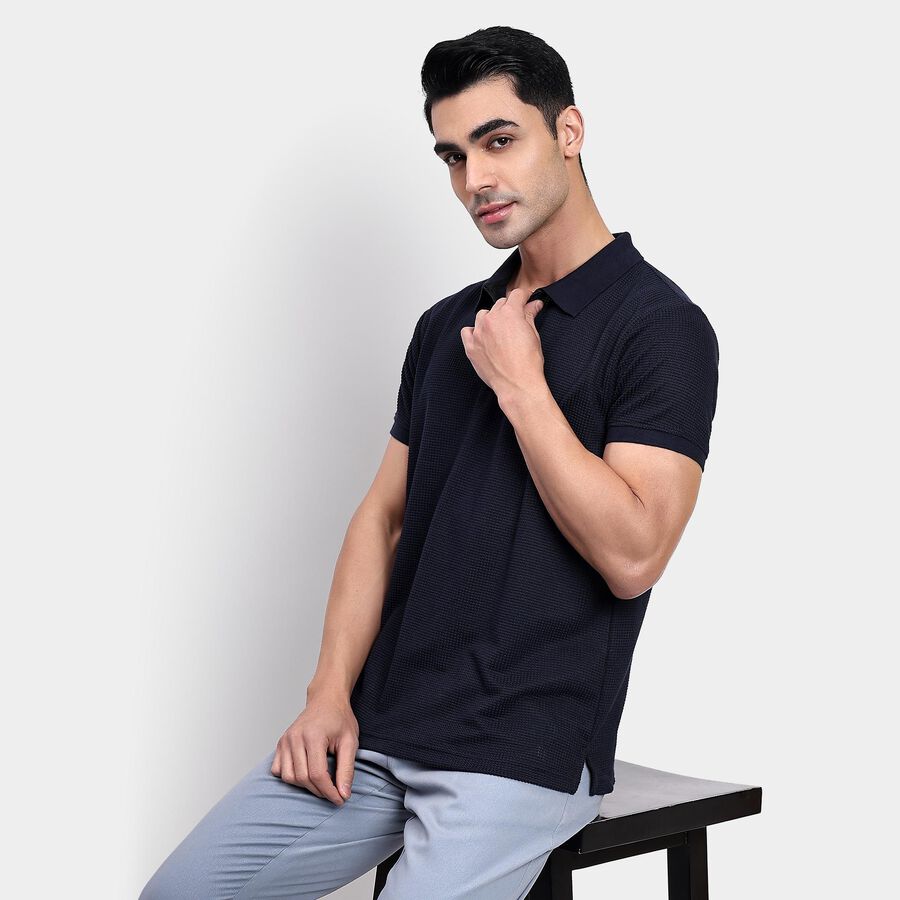 Men's Collared Half Sleeves T-Shirt, Navy Blue, large image number null