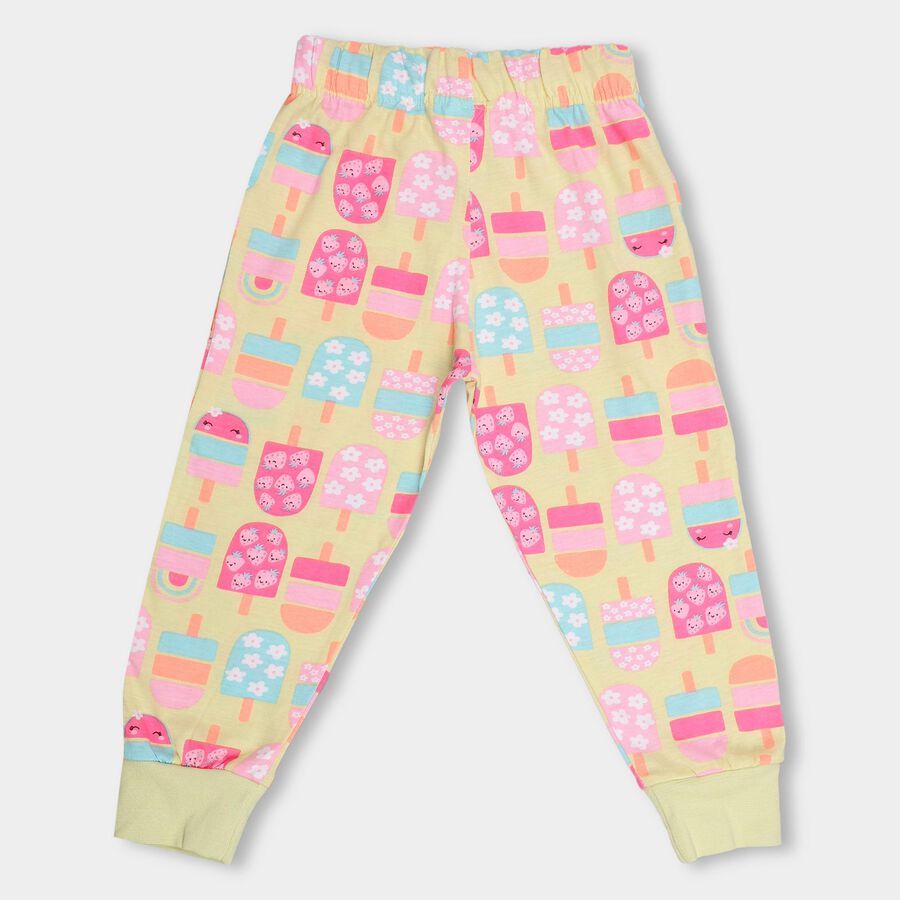 Girls' Light Yellow Ice Cream Printed Cotton Pyjama, Yellow, large image number null