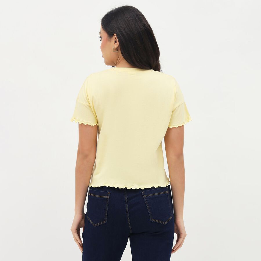 Women's Soft Yellow Cotton Round Neck Casual T-Shirt, Yellow, large