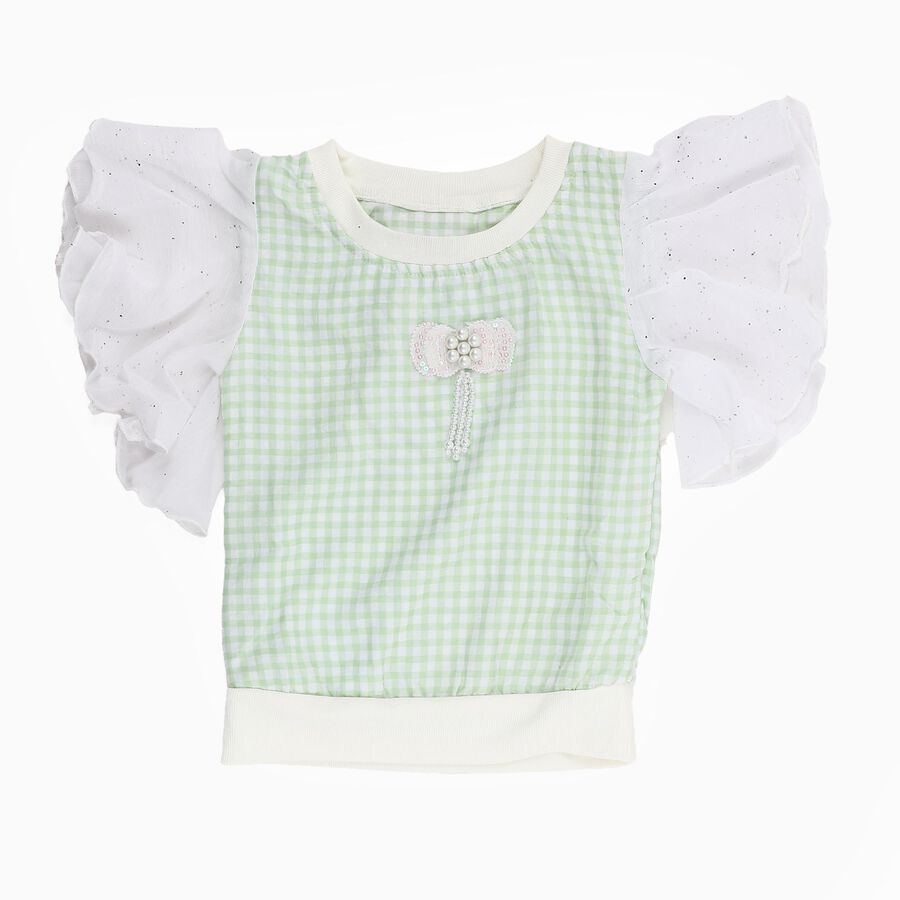 Girls Light Sage Green Round Neck Casual T-Shirt, Light Green, large image number null