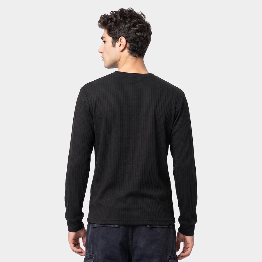 Men's Black Long Sleeve Thermal, काला, large