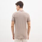 Men's Beige Polo Neck Casual T-Shirt, Beige, small