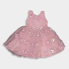 Girls' Pink Round Neck Romantic Frock, Pink, small image number null