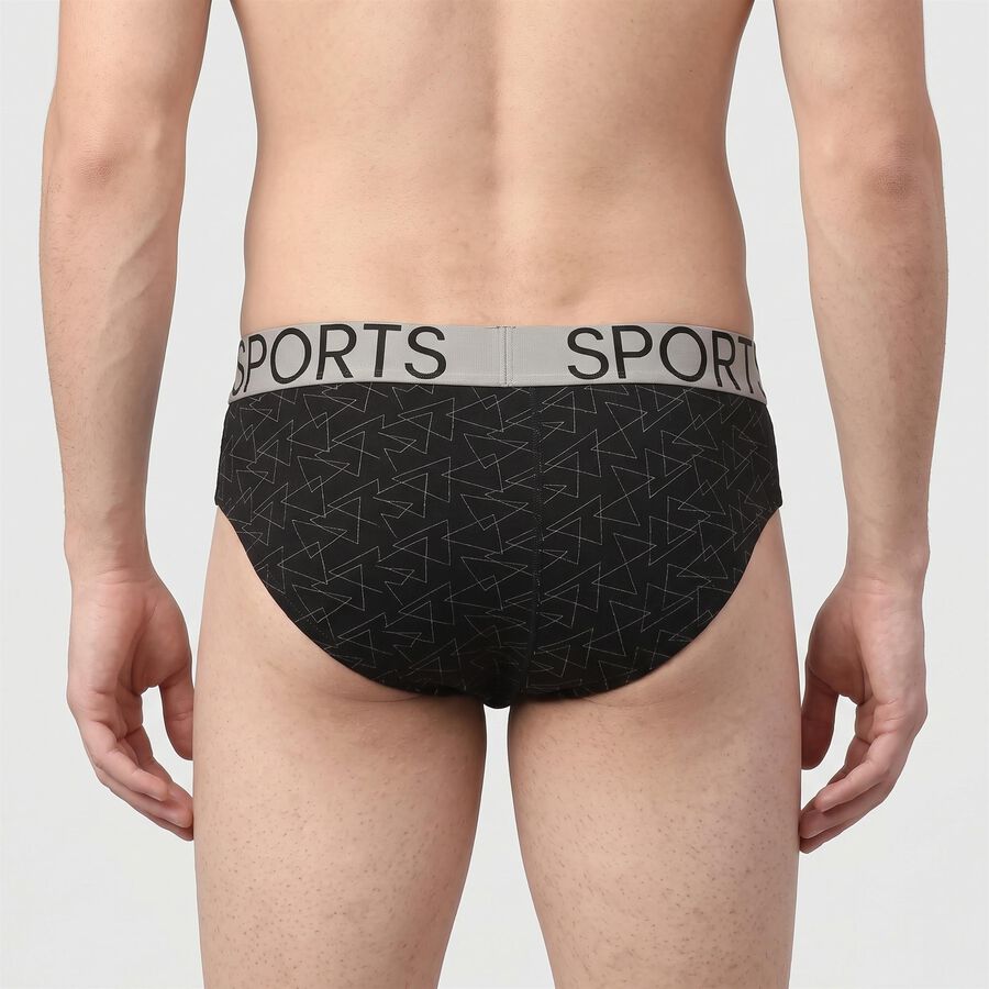Men's Black Regular Fit Printed Briefs, काला, large