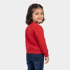 Girls' Red Crew Neck Graphic Print Sweatshirt, लाल, small