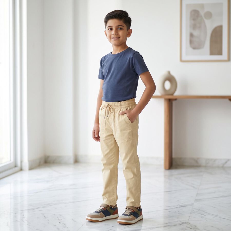 Boys' Beige Regular Fit Cargo Trousers, गहरा पीला, large