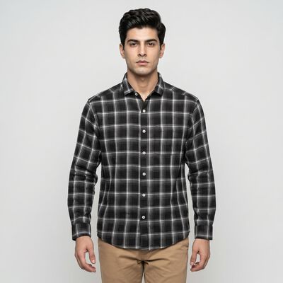 Men's Black Cotton Checked Casual Shirt