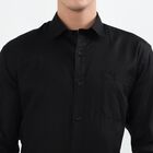 Men's Jet Black Cotton Spread Collar Casual Shirt, Black, small image number null