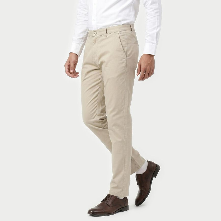 Men's Silver Slim Fit Flat-Front Chino Trousers, सिल्वर, large