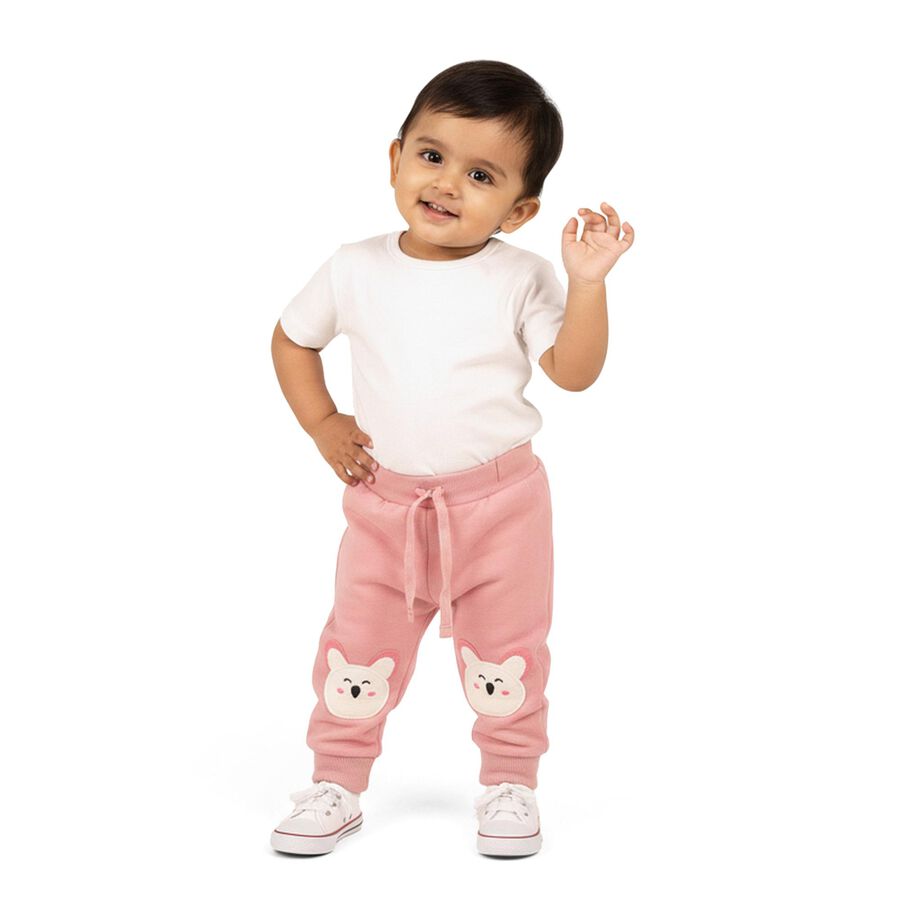 Infants' Soft Pink Bear Patch Cotton Blend Pyjama, हल्का गुलाबी, large image number null