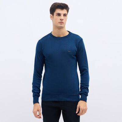Men's Deep Navy Blue Crew Neck Solid Pullover