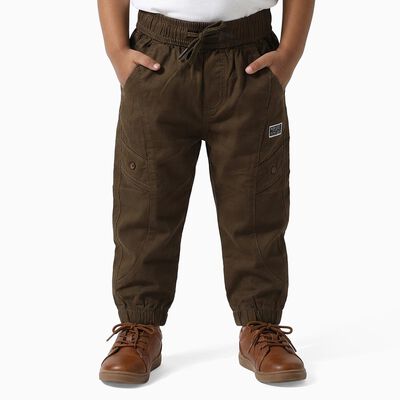 Boys' Dark Olive Brown Regular Fit Cargo Trousers