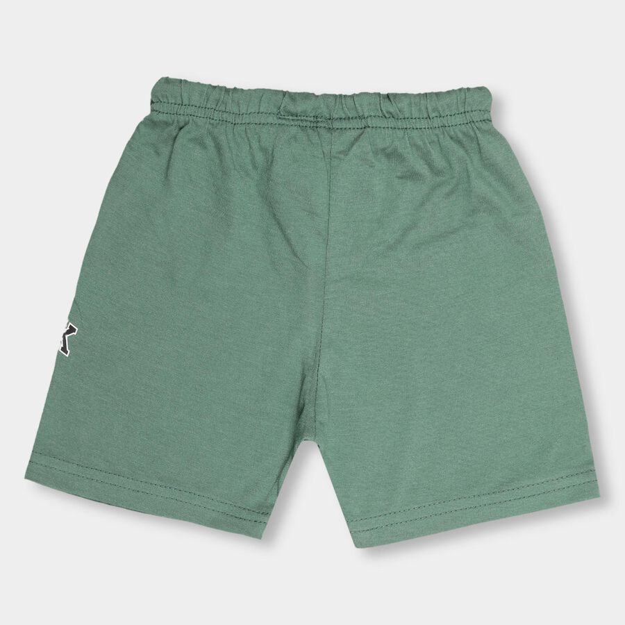 Boys' Muted Sage Green Printed Elastic Waist Bermuda Shorts, Dark Green, large image number null