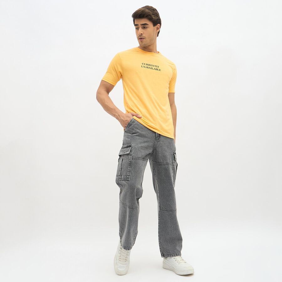 Men's Washed Grey Relaxed Fit Cargo Jeans, हल्का ग्रे, large image number null