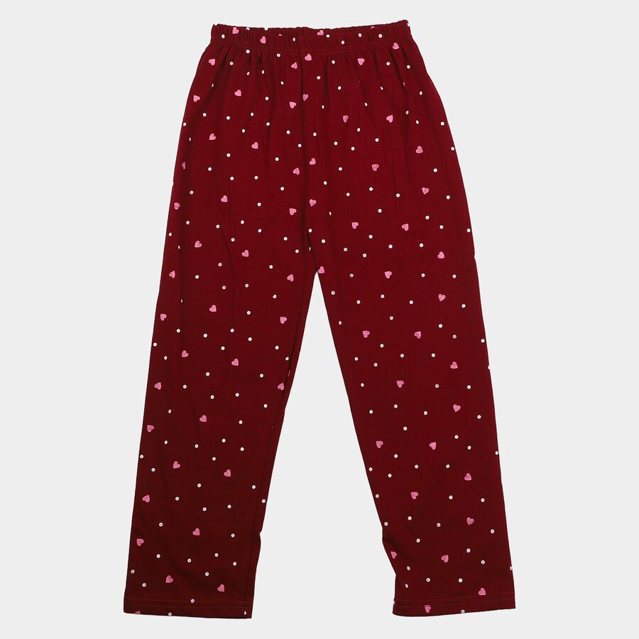 Girls Wine Straight Fit Heart Printed Pyjama, Wine, large