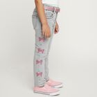 Girls' Washed Grey Slim Fit Embroidered Jeans, हल्का ग्रे, small image number null