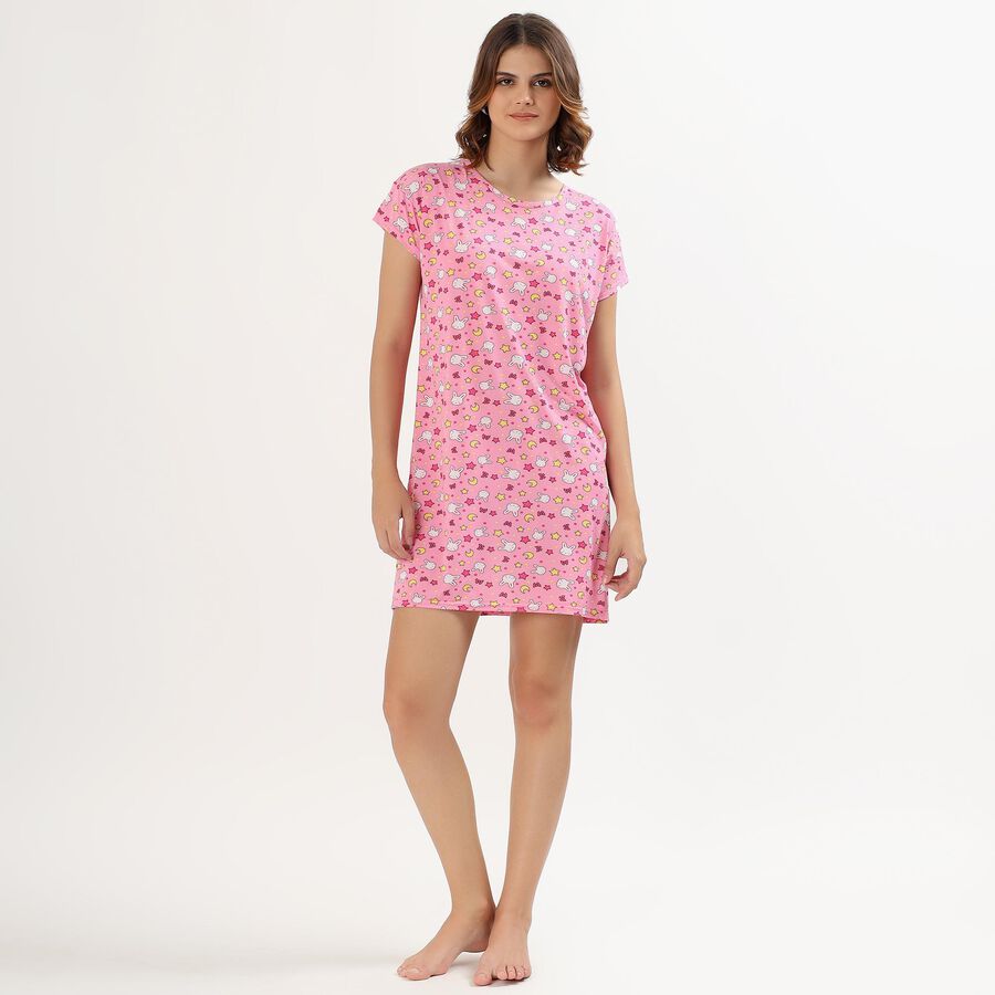 Women's Bright Pink Round Neck Casual Nighty, गुलाबी, large image number null