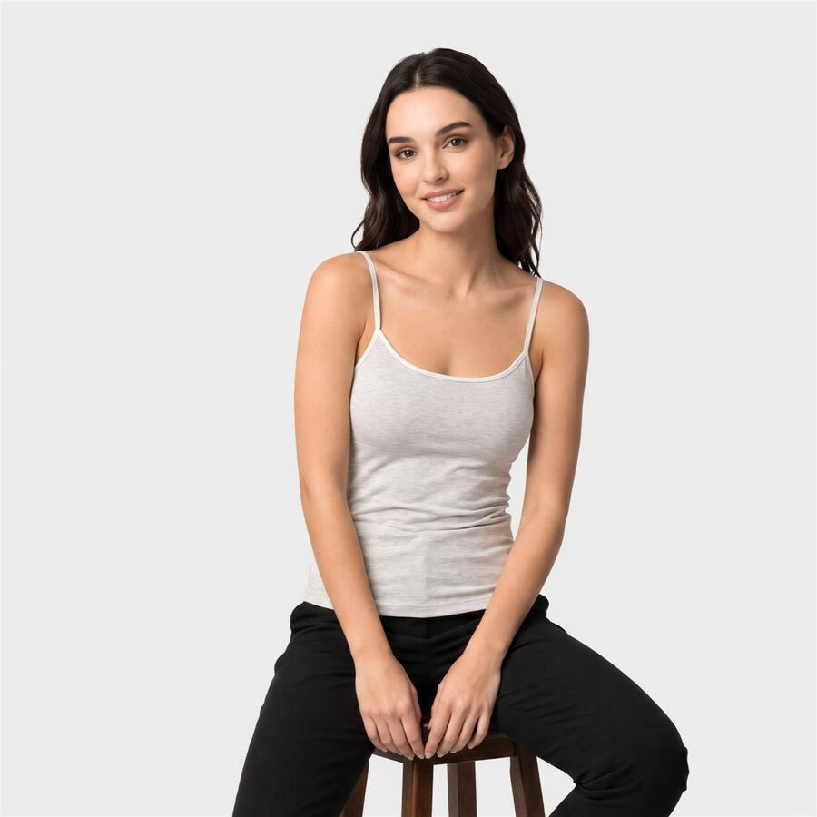 Women's Grey Cotton Blend Scoop Neck Camisole Slip, मिश्रित हल्का ग्रे, large