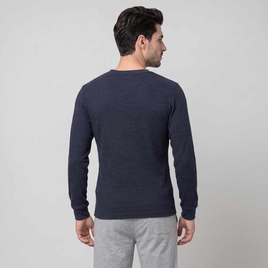 Men's Navy Blue Long Sleeve Thermal, मध्यम नीला, large
