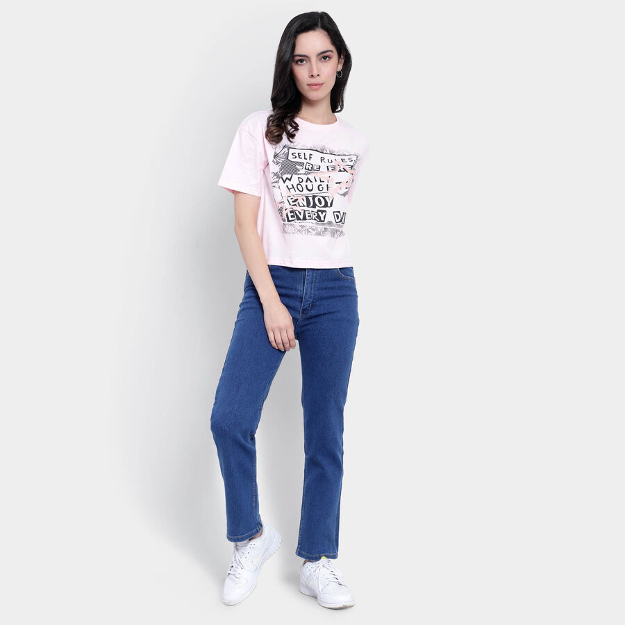 Cotton Round Neck T-Shirt, Light Pink, large image number null