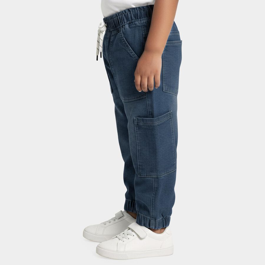 Boys Blue Jogger Fit Utility Pocket Jeans, मध्यम नीला, large